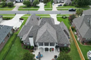 McIntyre Family Residence Owens Corning Duration Driftwood Roofing after top view from drone
