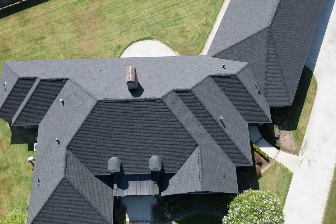 certainteed black moire shingle project by better built contractors overhead drone view