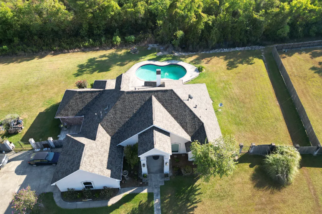 heinz residence owens corning duration driftwood shingles from above with pool