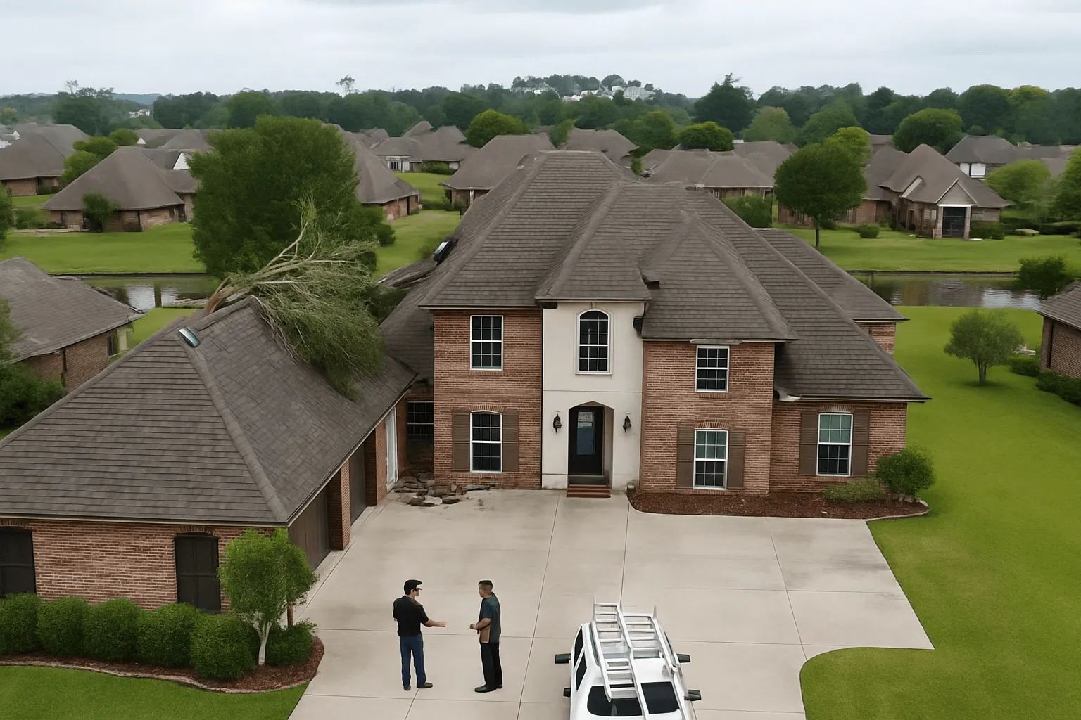 Roofing News - Blog Damaged roof after storm with storm chaser red flags